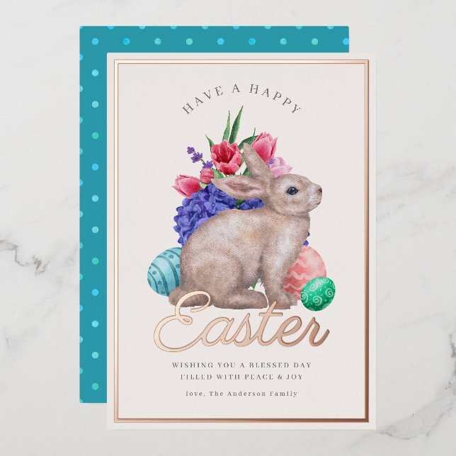 Joyeux Bunny de Pâques Carte Foil Personnalisable (Recto/Verso)
