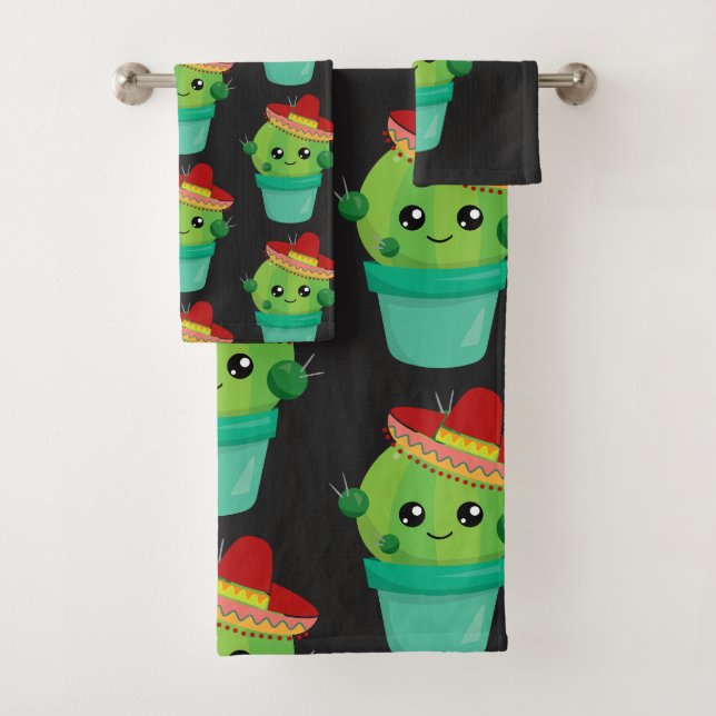 Joyeux cactus vert dans un Motif du Sombrero rouge (En situation)