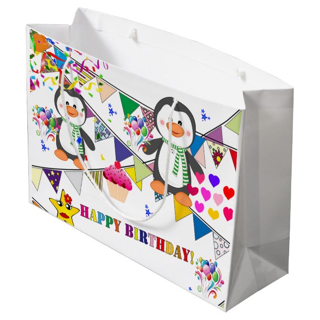 Joyeux cadeau d'anniversaire Pingouin sac cadeau (Dos Angle)