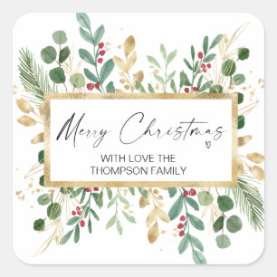 Joyeux cadeau de Noël Green Red Wreath Stickers