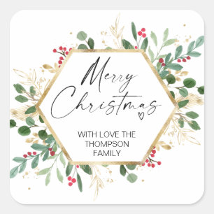 Joyeux cadeau de Noël Green Red Wreath Stickers
