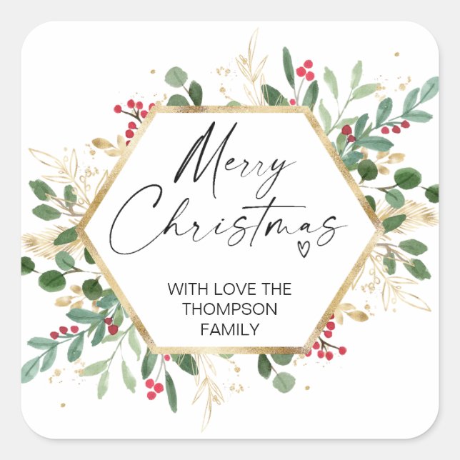 Joyeux cadeau de Noël Green Red Wreath Stickers (Devant)