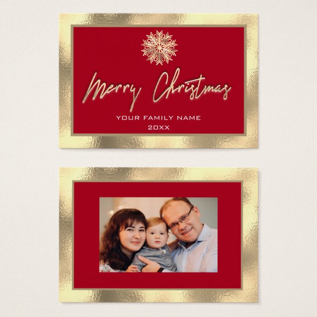 Joyeux cadre d'or Noël Rouge Famille Photo (Devant & derrière)