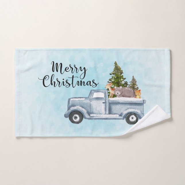 Joyeux Camion de ramassage de Noël avec animaux et (Serviette à main)