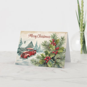 Joyeux Camion Rouge Noël Carte de vacances pliée
