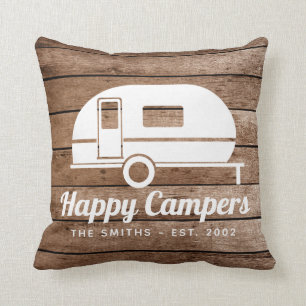 Joyeux Campers Rustic Wood Camping Jetez Oreiller