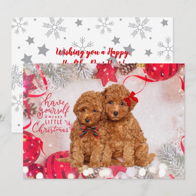 Joyeux caniche de Noël Carte de vacances personnal (Devant / Derrière)