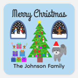 Joyeux caniche gris Noël #4 Stickers
