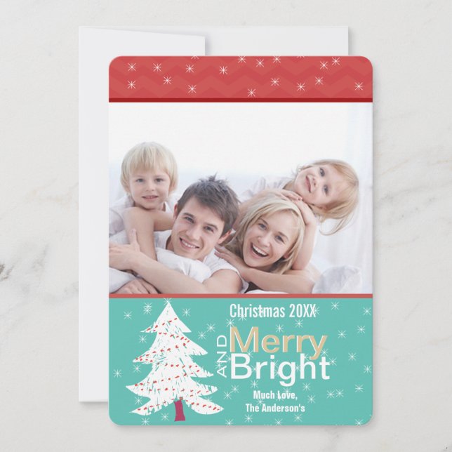 Joyeux Carte photo brillant Retro Red Mint Pine Tr (Devant)