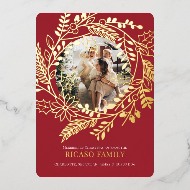 Joyeux Carte photo de couronne de Noël (Recto)