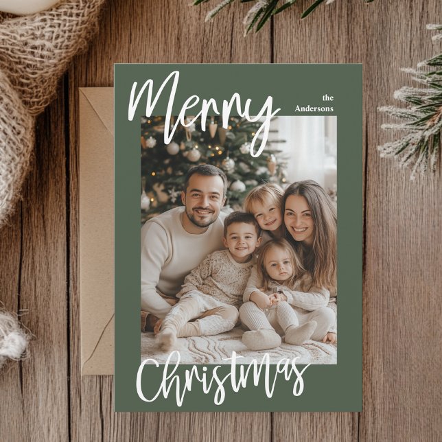 Joyeux Carte photo de famille de Noël | Cadre vert (Créateur téléchargé)