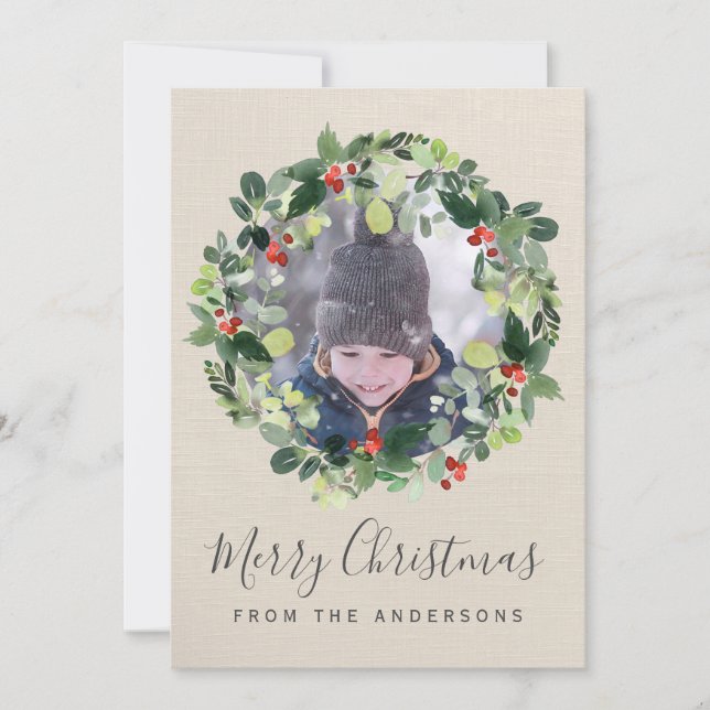 Joyeux Carte photo de Noël avec couronne de Noël (Devant)