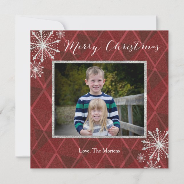 Joyeux Carte photo de Noël Plaid Dimond Snowflake (Devant)