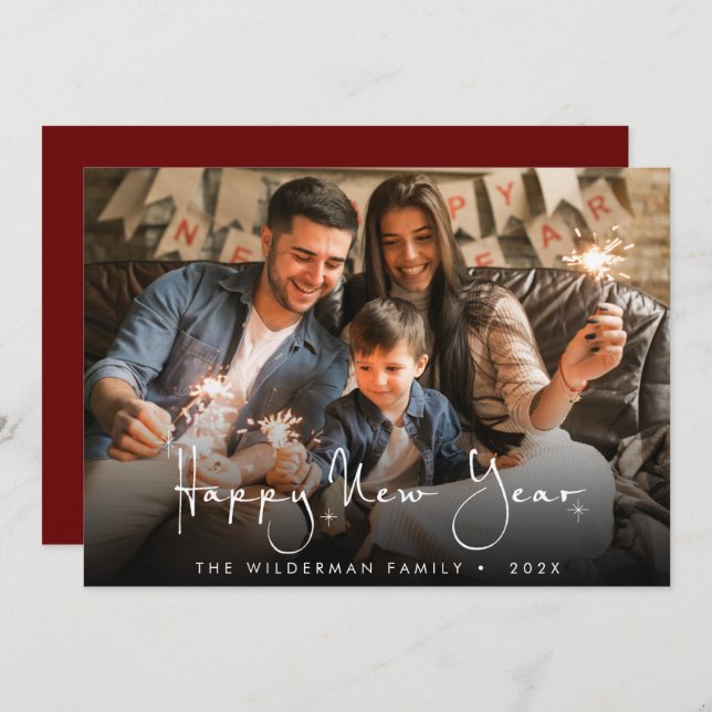 Joyeux Carte photo de script de calligraphie du No (Devant / Derrière)