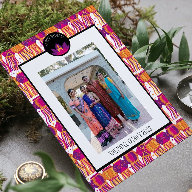 Joyeux Carte photo de vacances Diwali Lantern (Créateur téléchargé)