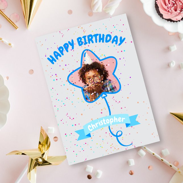 Joyeux Carte photo du ballon étoile d'anniversaire (Créateur téléchargé)