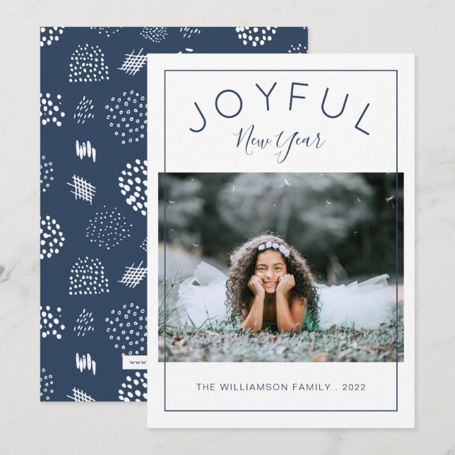 Joyeux Carte photo du Nouvel An | bleu marine (Devant / Derrière)