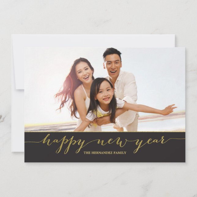 Joyeux Carte photo du Nouvel An Gold Script (Devant)