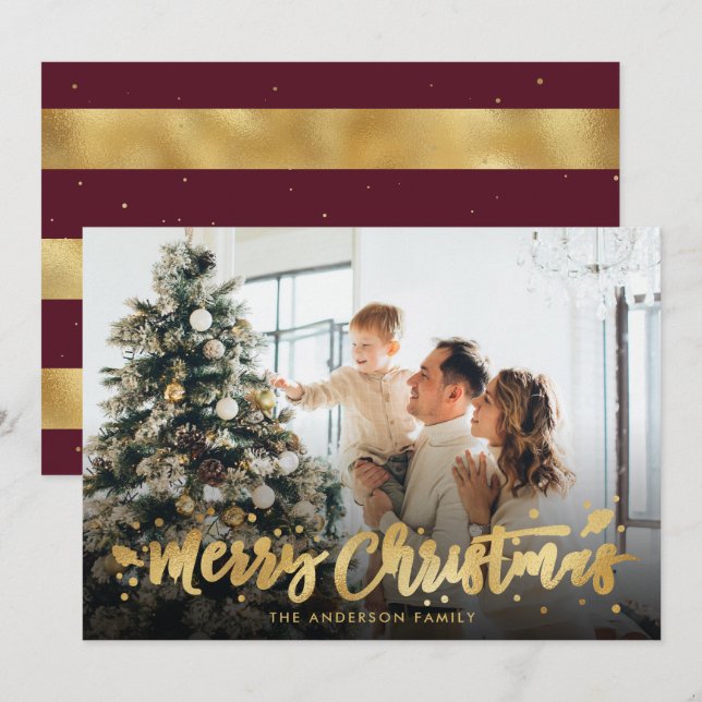 Joyeux Cartes photos de Noël Red et Gold Foil (Devant / Derrière)