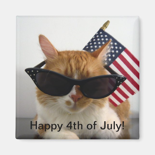 Joyeux chat 4 juillet Cool avec aimant à drapeau (Devant)