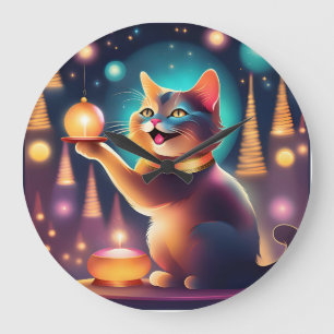 Joyeux chat célébrant Noël, horloge murale