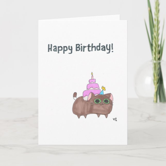 Joyeux Chat d'Anniversaire avec carte de gâteau (Devant)