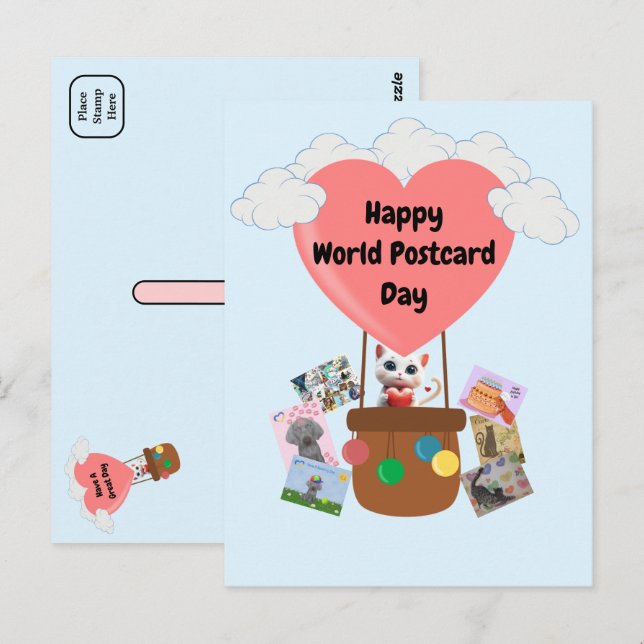 Joyeux chat de la Journée Mondiale de la Carte Pos (Devant / Derrière)