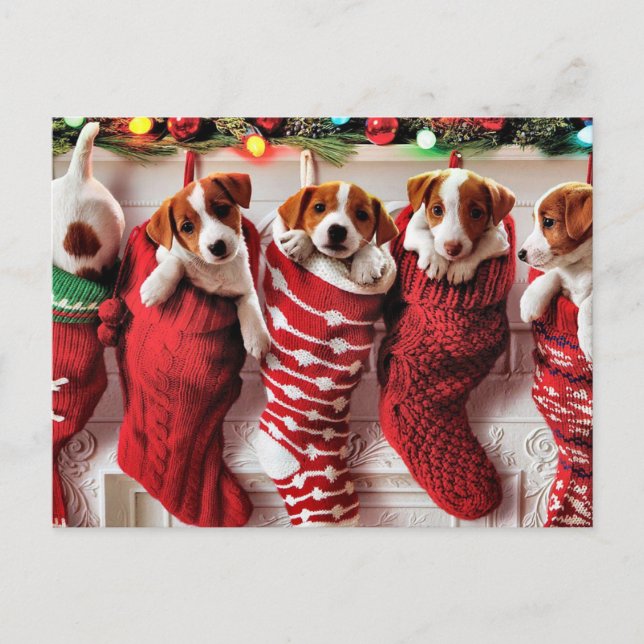 Joyeux chiots de Noël carte postale (Devant)