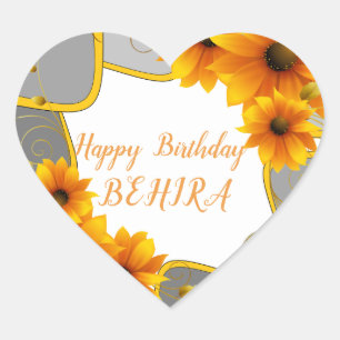 Joyeux Coeur Anniversaire Sticker tournesol