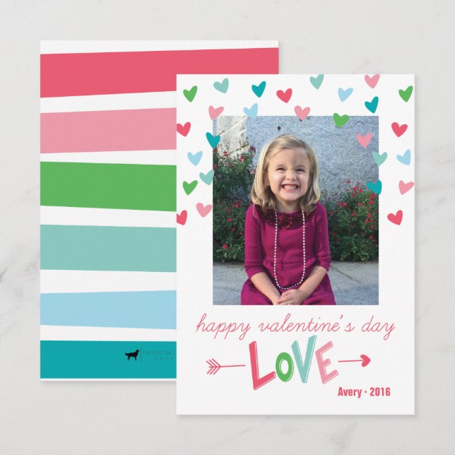 Joyeux coeur multicolore Carte photo de Valentine (Devant / Derrière)