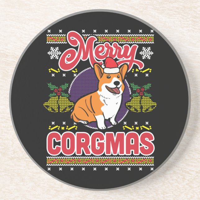 Joyeux Corgmas Ugly Christmas Corgi Dog Lover Coaster (Front)