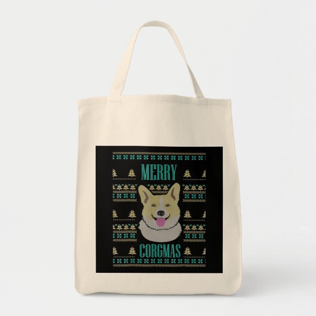 Joyeux Corgmas Ugly Christmas Corgi Tote Bag (Front)