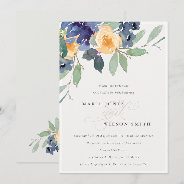 Joyeux Couples Floral Jaune Invitation douche (Devant / Derrière)