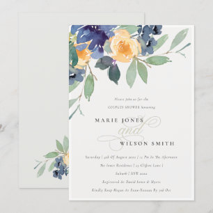 Joyeux Couples Floral Jaune Invitation douche