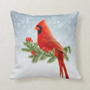 Joyeux coussin de Noël du cardinal rouge