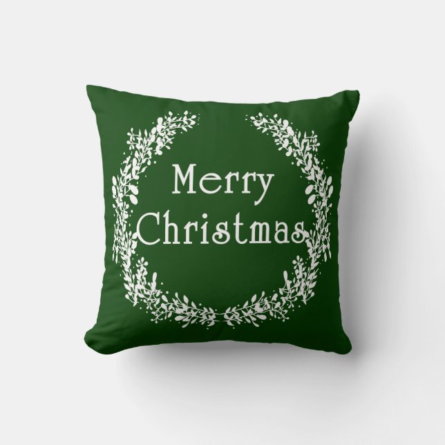 Joyeux Coussin de Noël vert et blanc (Recto)