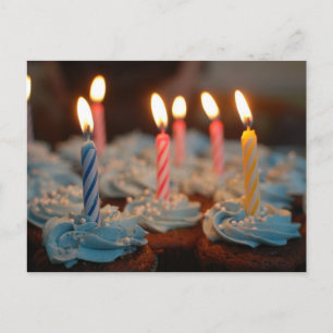 Joyeux Cupcakes Bleus Anniversaire avec Carte Post