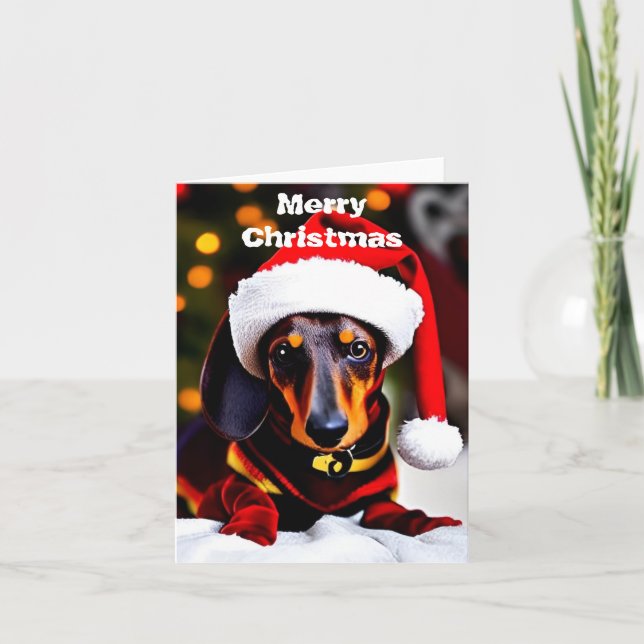 Joyeux Dachshund Carte de Noël (Devant)