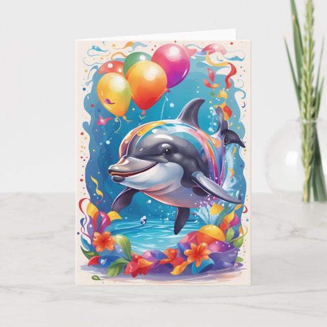 Joyeux dauphin souriant et célébrant | Carte (Devant)