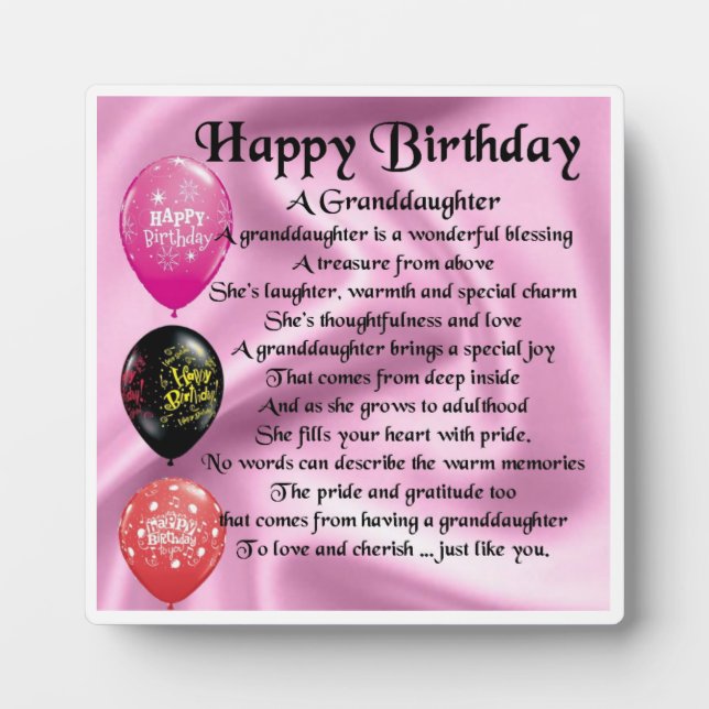 Joyeux design d'anniversaire Grandgirl Poem Plaque (Devant)
