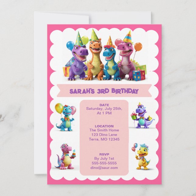 Joyeux Dinosaures Invitation Anniversaire (Devant)