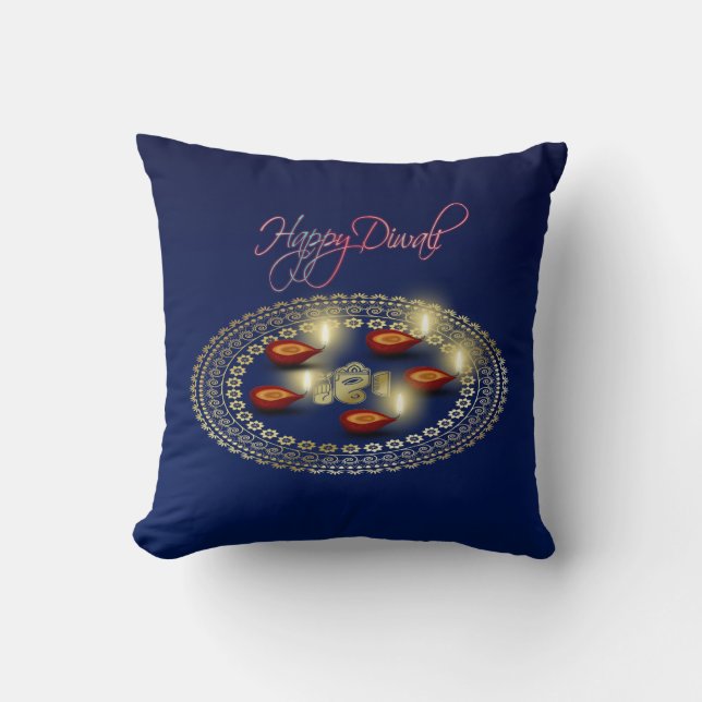 Joyeux Diwali Ganesha Rangoli - Coussin (Recto)