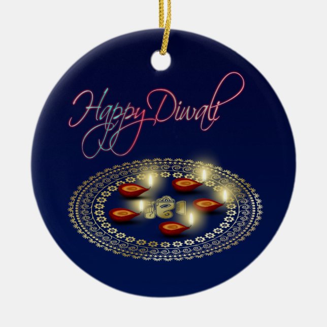 Joyeux Diwali Ganesha Rangoli - Ornement (Devant)