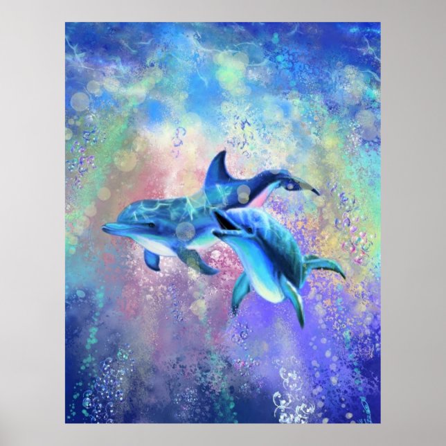 Joyeux Dolphin Couple Poster Peinture (Devant)