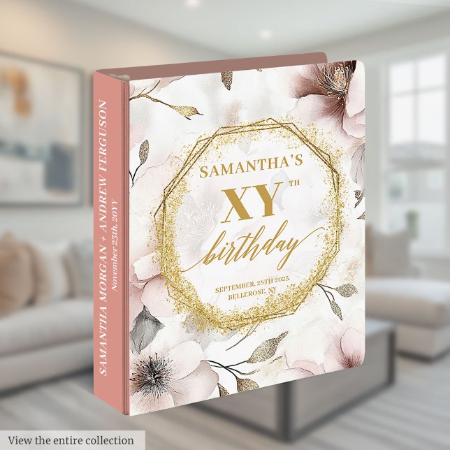 Joyeux Dusty Pink Ivory Gold Classeur Anniversaire (Joyful Dusty Pink Ivory Gold Birthday Ring Binder

)