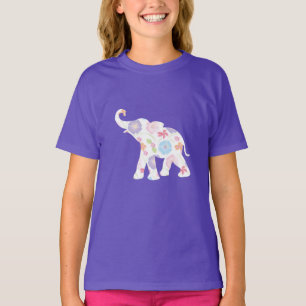 Joyeux éléphant blanc aux fleurs - T-shirt