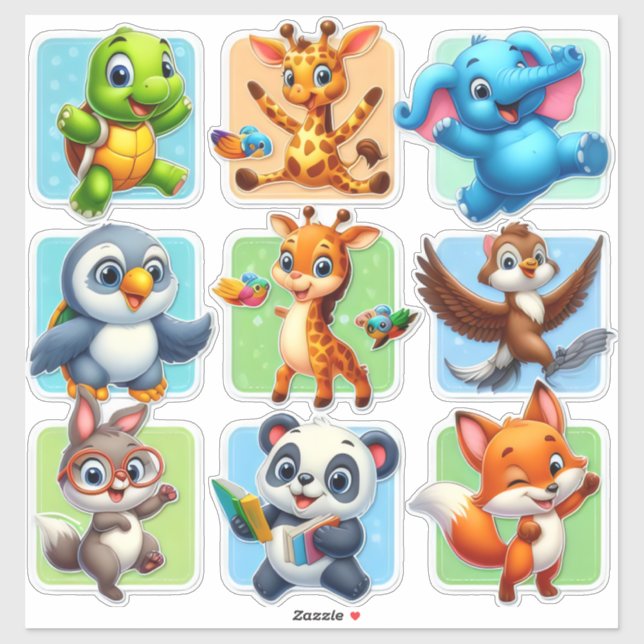 Joyeux ensemble de stickers animaliers (Feuille)