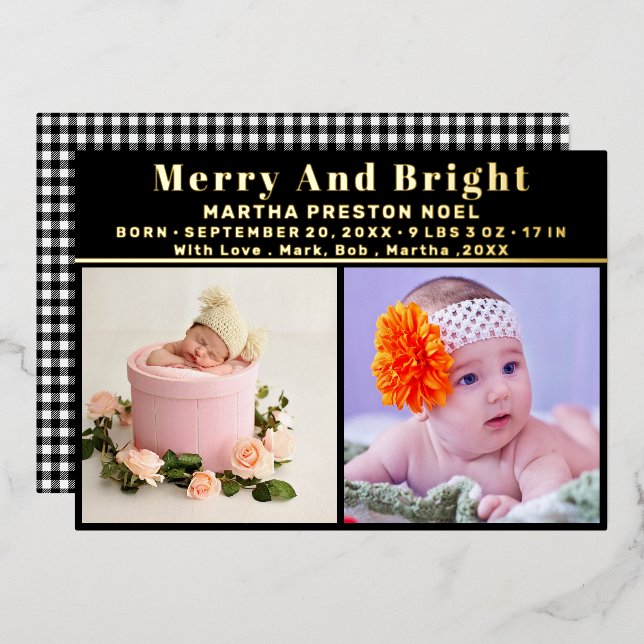 Joyeux et brillant 3 Photo Annonce de naissance de (Recto/Verso)