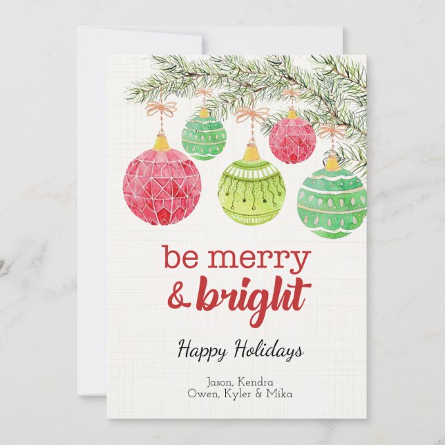 Joyeux et brillants ornements de Noël Carte Plat (Devant)
