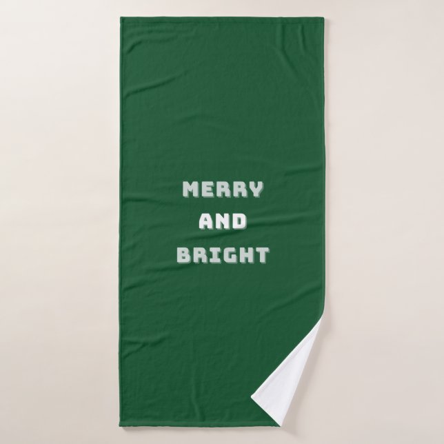 Joyeux et lumineux, Art de Noël vert, Vacances (Serviette de bain)